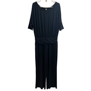SOFT SURROUNDINGS Women's PM Black Jersey Knit Wide Leg Jumpsuit 3/4 Sleeve NWOT